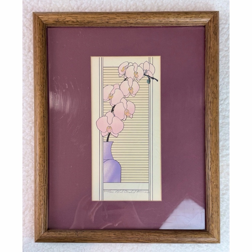 (VTG) 80s Framed Orchid Artwork Signed #204/500